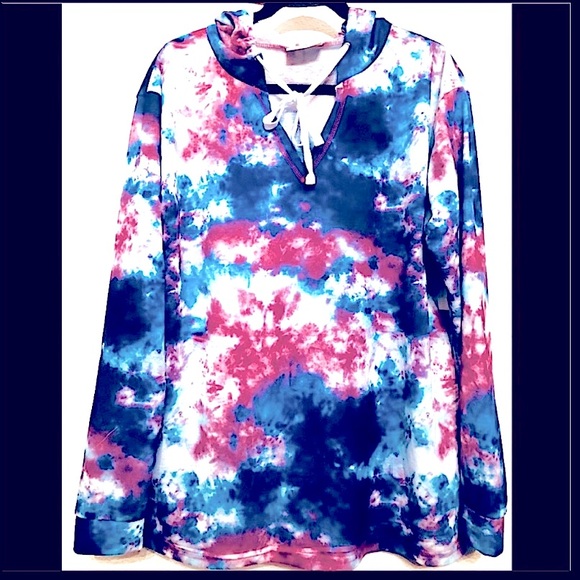 Jackets & Blazers - HOODIE PINK BLUE TIE DYE FLUFFY FLEECE LIGHTWEIGHT SHERPA JACKET  NEW OVERSIZE M